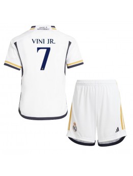 Otroški Nogometna dresi replika Real Madrid Vinicius Junior #7 Domači 2023-24 Kratek rokav (+ hlače)